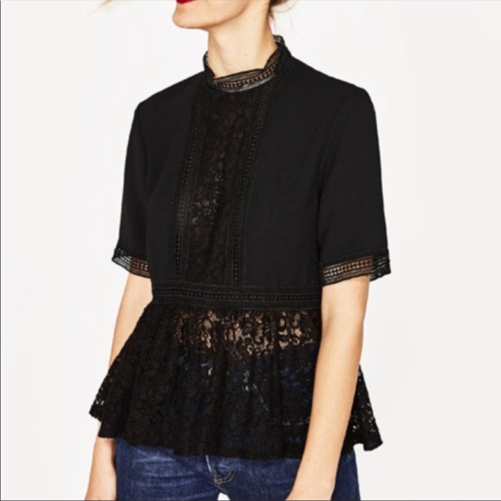 NWOT Zara Lace Peplum Blouse